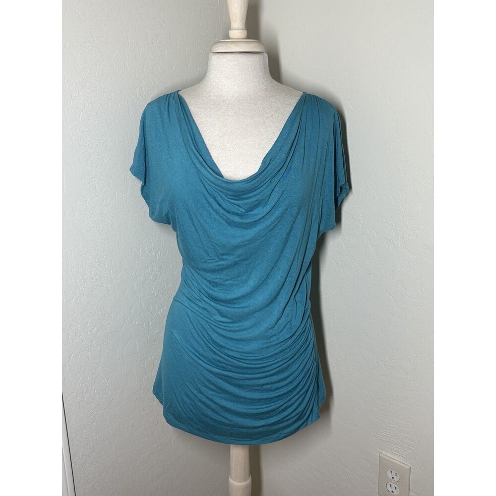 Vintage Apt 9 Cowl Neck Top Womens L Turquoise BLue Drape Stretch Career Work